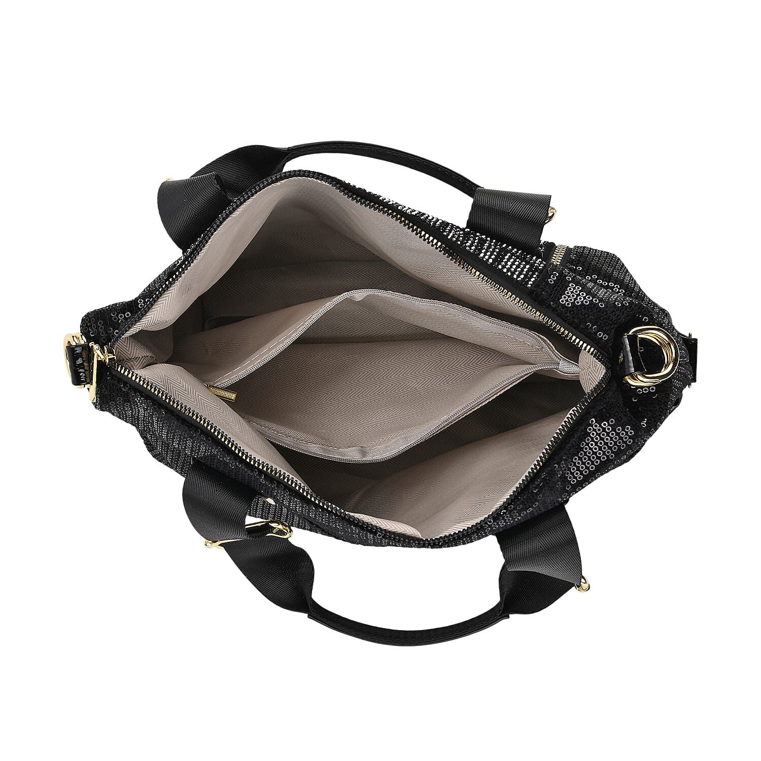 Stylish Sequin Crossbody Bag with Rhinestone Detail - Black