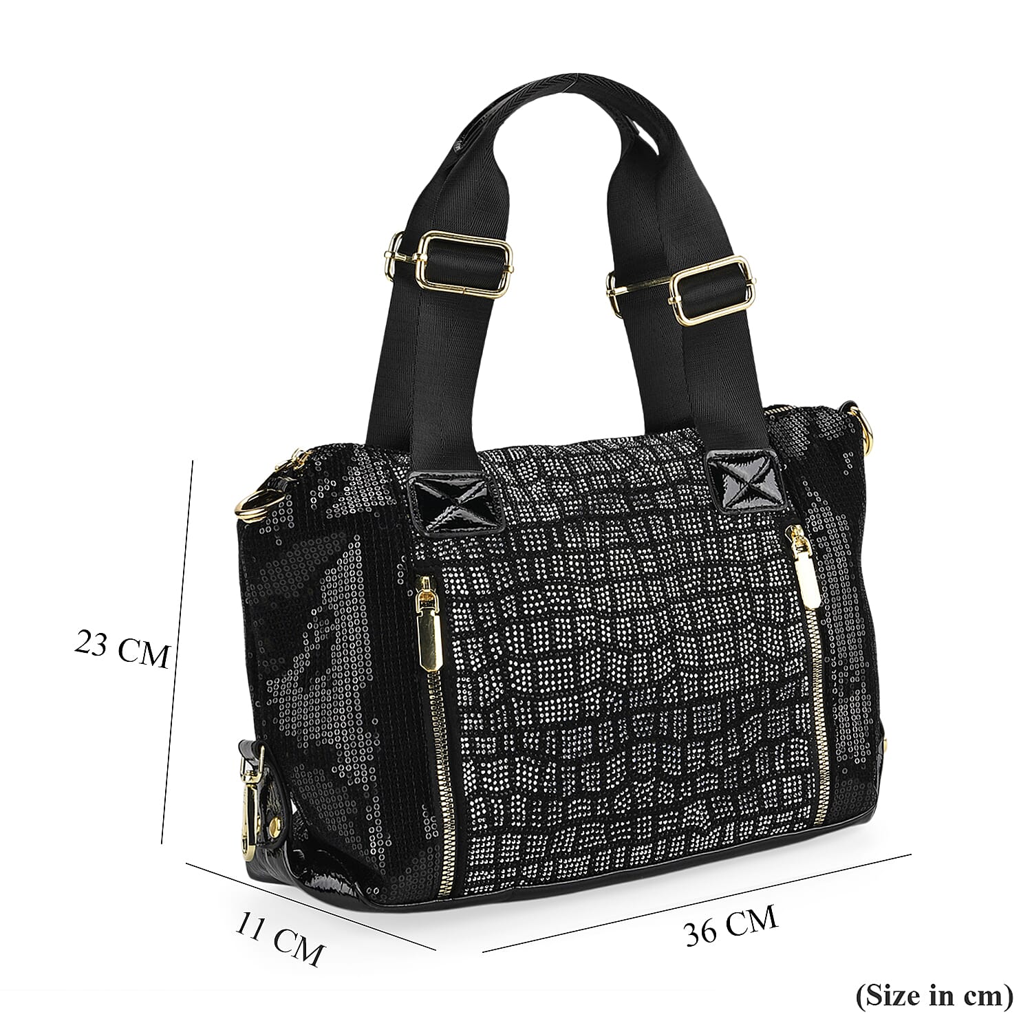 Stylish Sequin Crossbody Bag with Rhinestone Detail - Black
