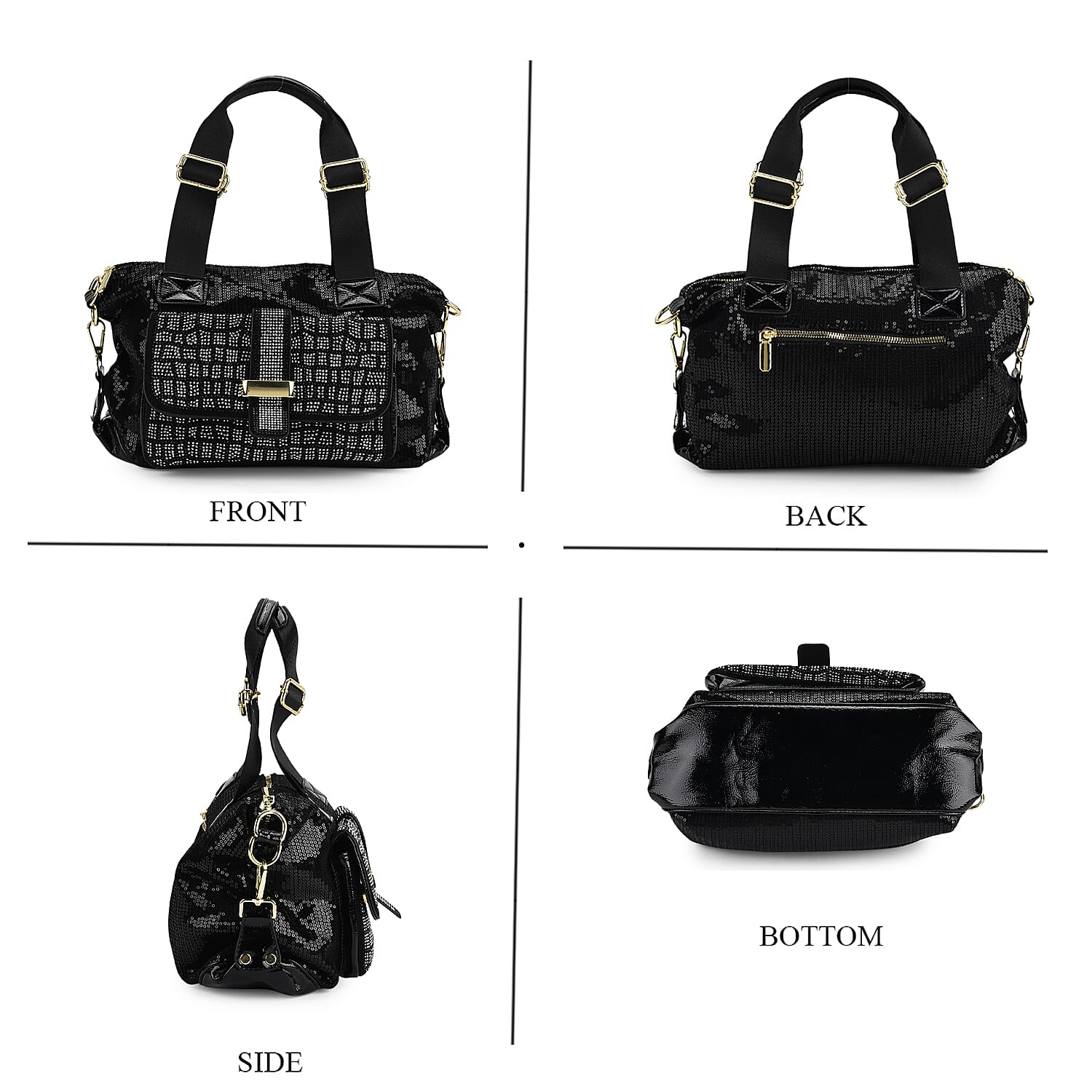 Stylish Sequin Crossbody Bag with Rhinestone Detail - Black