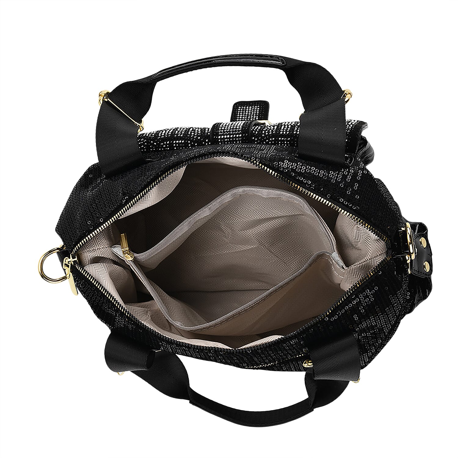 Stylish Sequin Crossbody Bag with Rhinestone Detail - Black