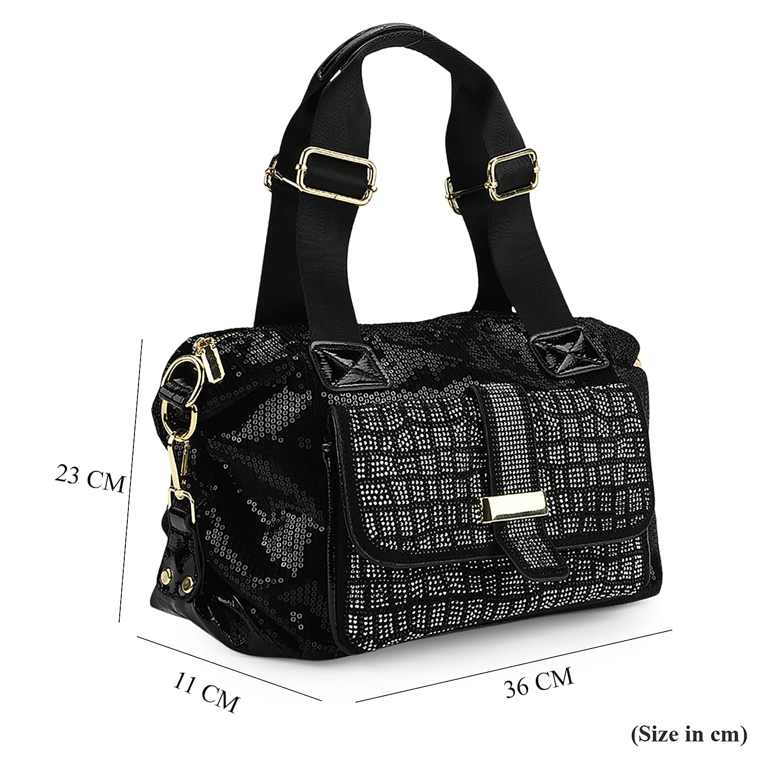 Stylish Sequin Crossbody Bag with Rhinestone Detail - Black