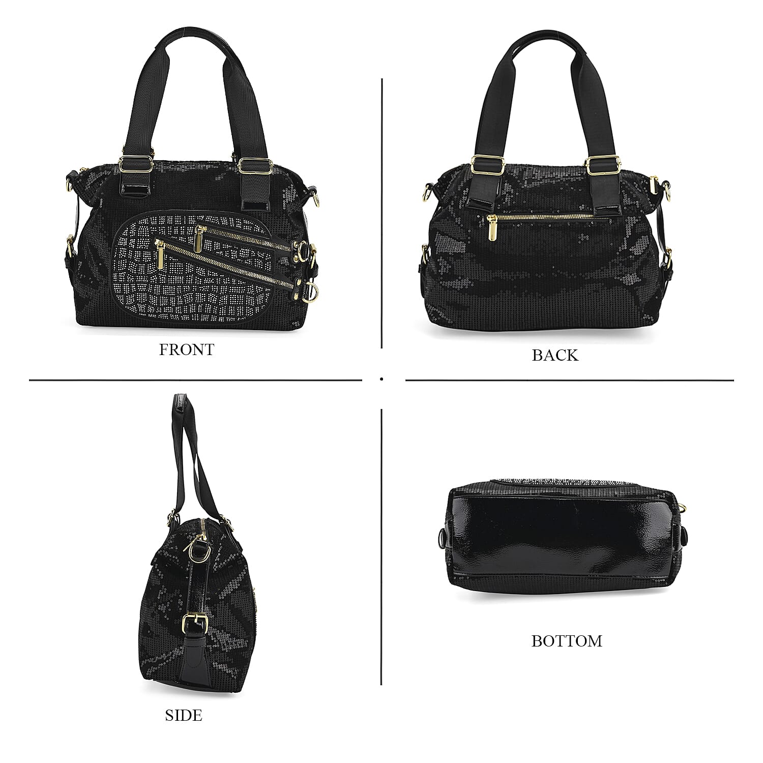 Stylish Sequin Crossbody Bag with Rhinestone Detail - Black