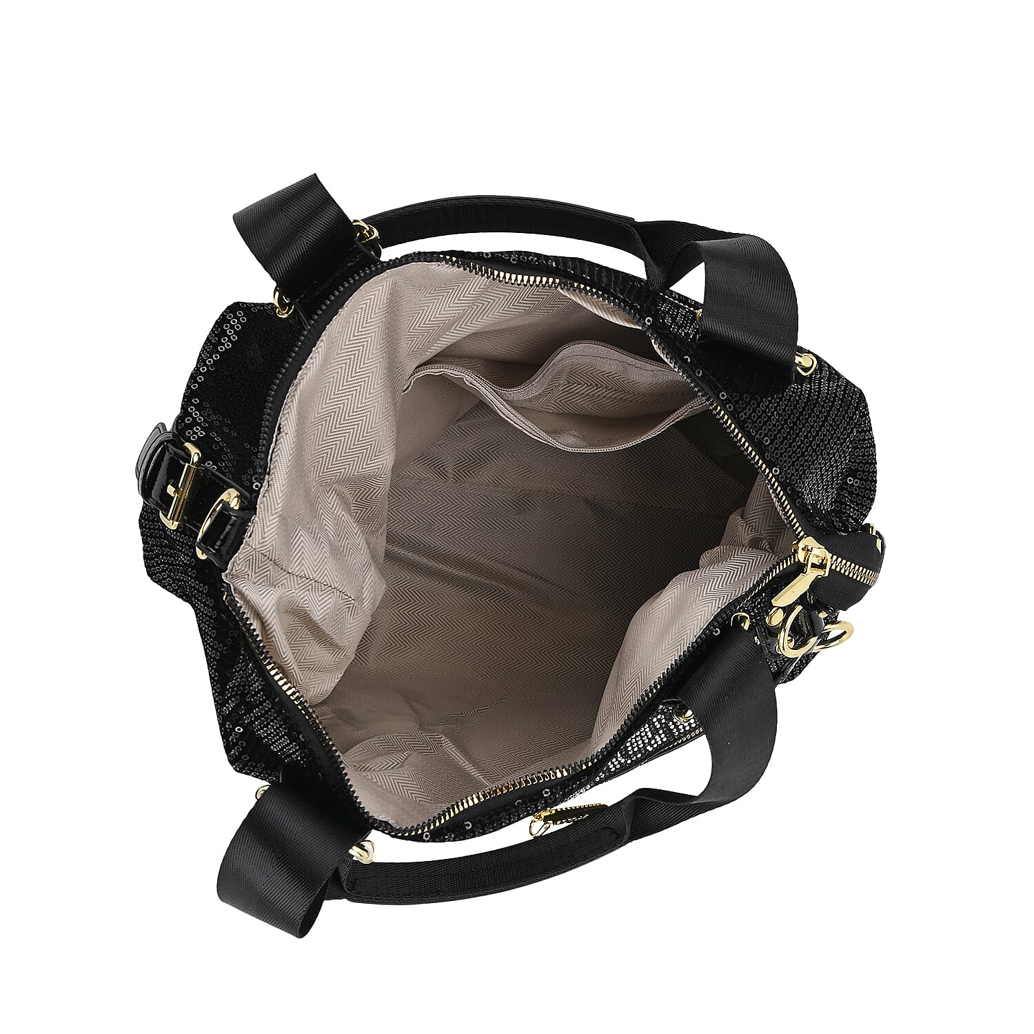 Stylish Sequin Crossbody Bag with Rhinestone Detail - Black