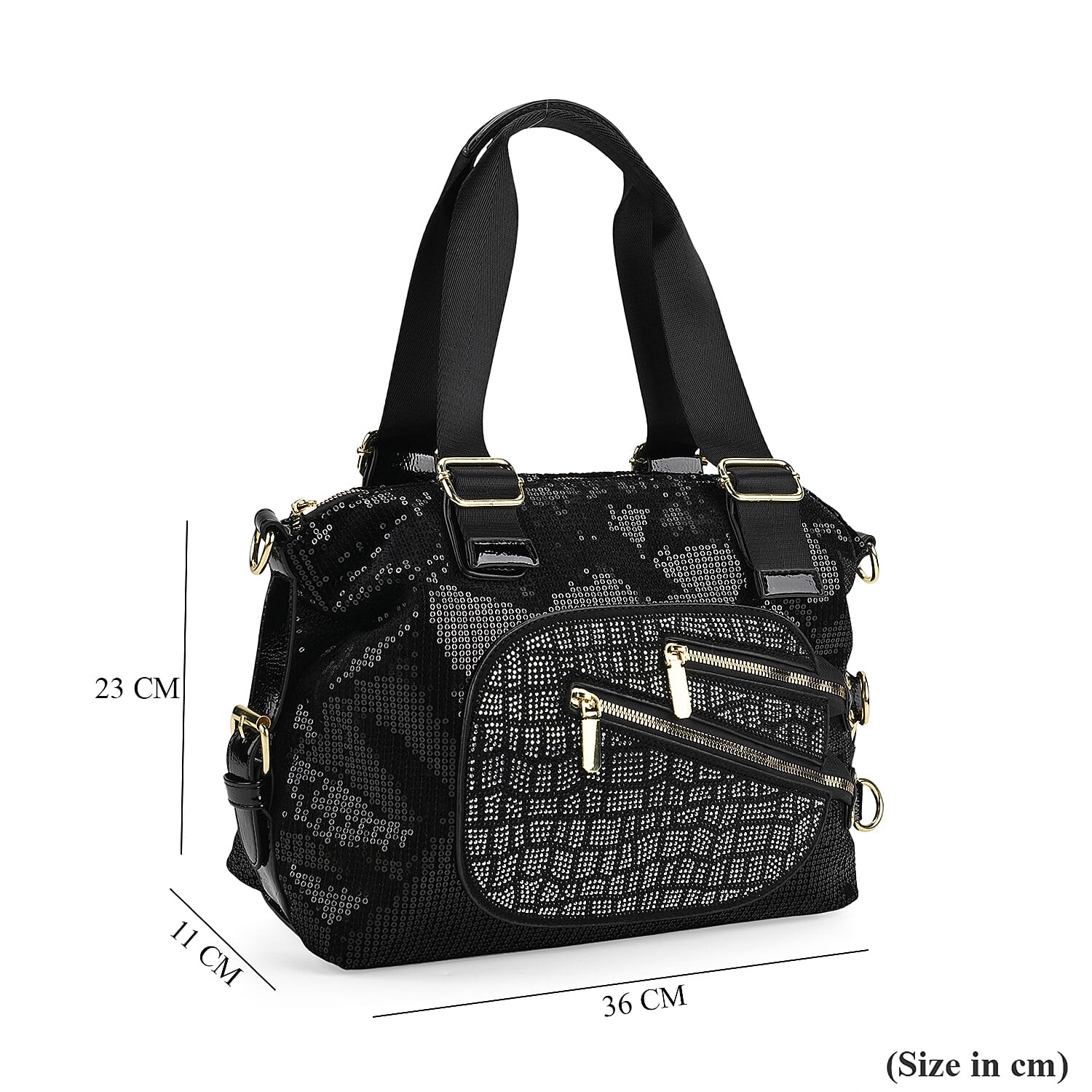 Stylish Sequin Crossbody Bag with Rhinestone Detail - Black