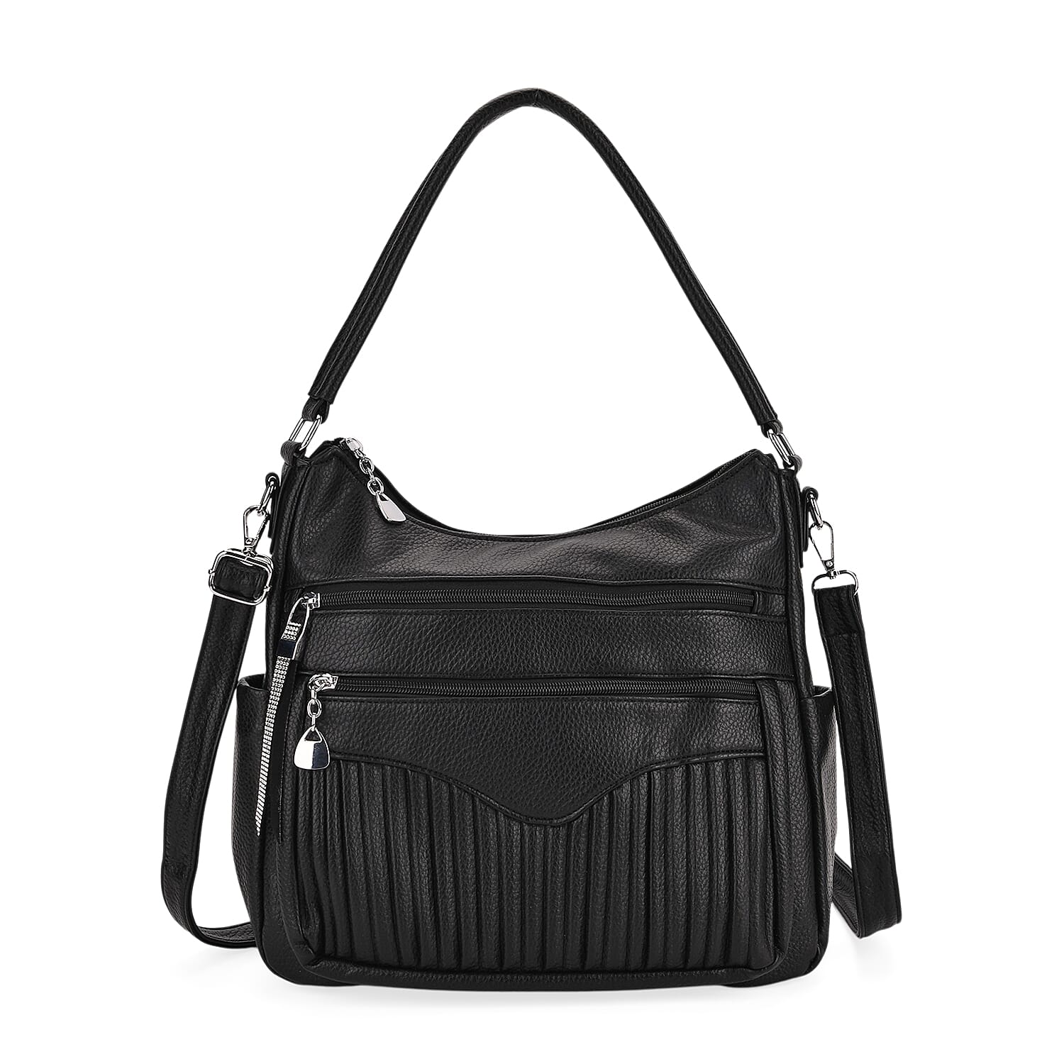 Pleated Structure Satchel Shoulder Bag with Top Handles - Black