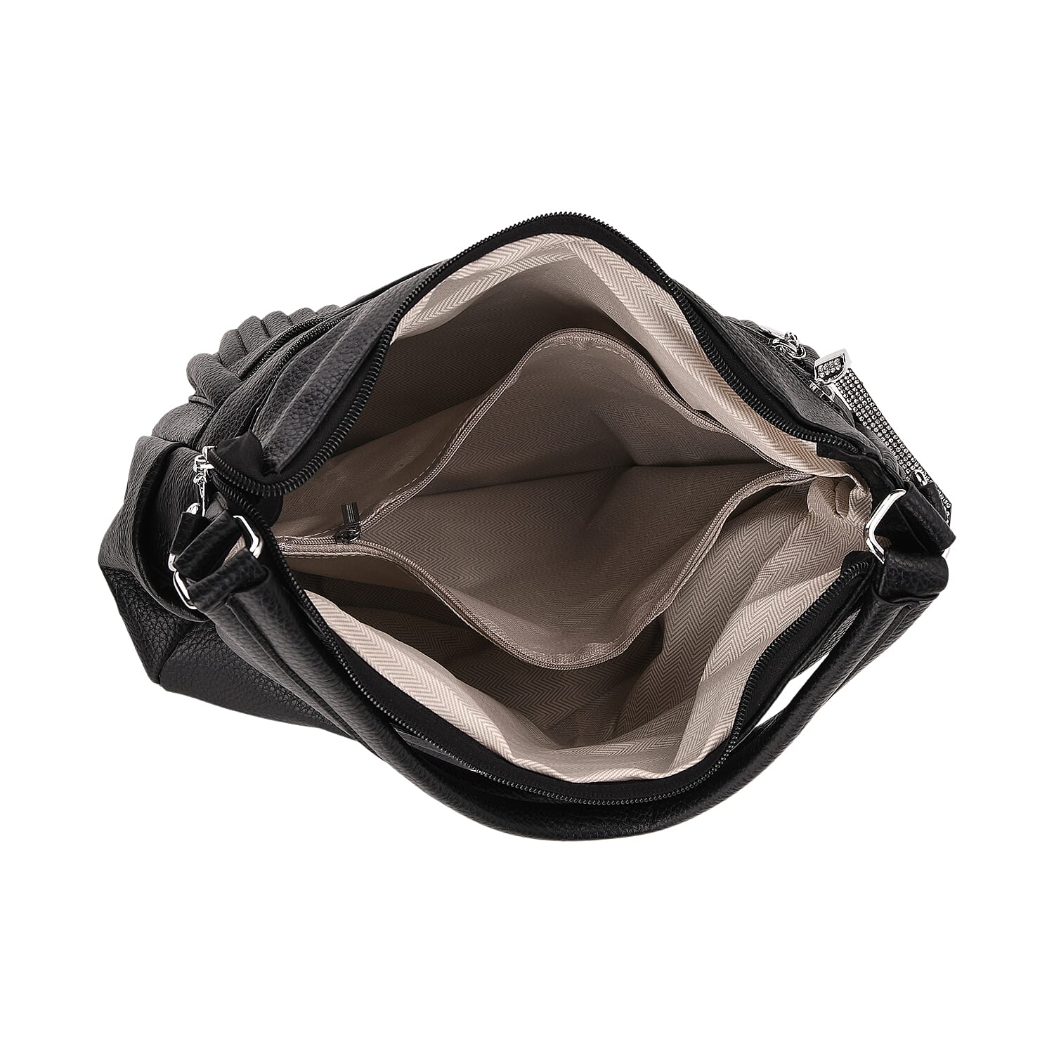 Pleated Structure Satchel Shoulder Bag with Top Handles - Black