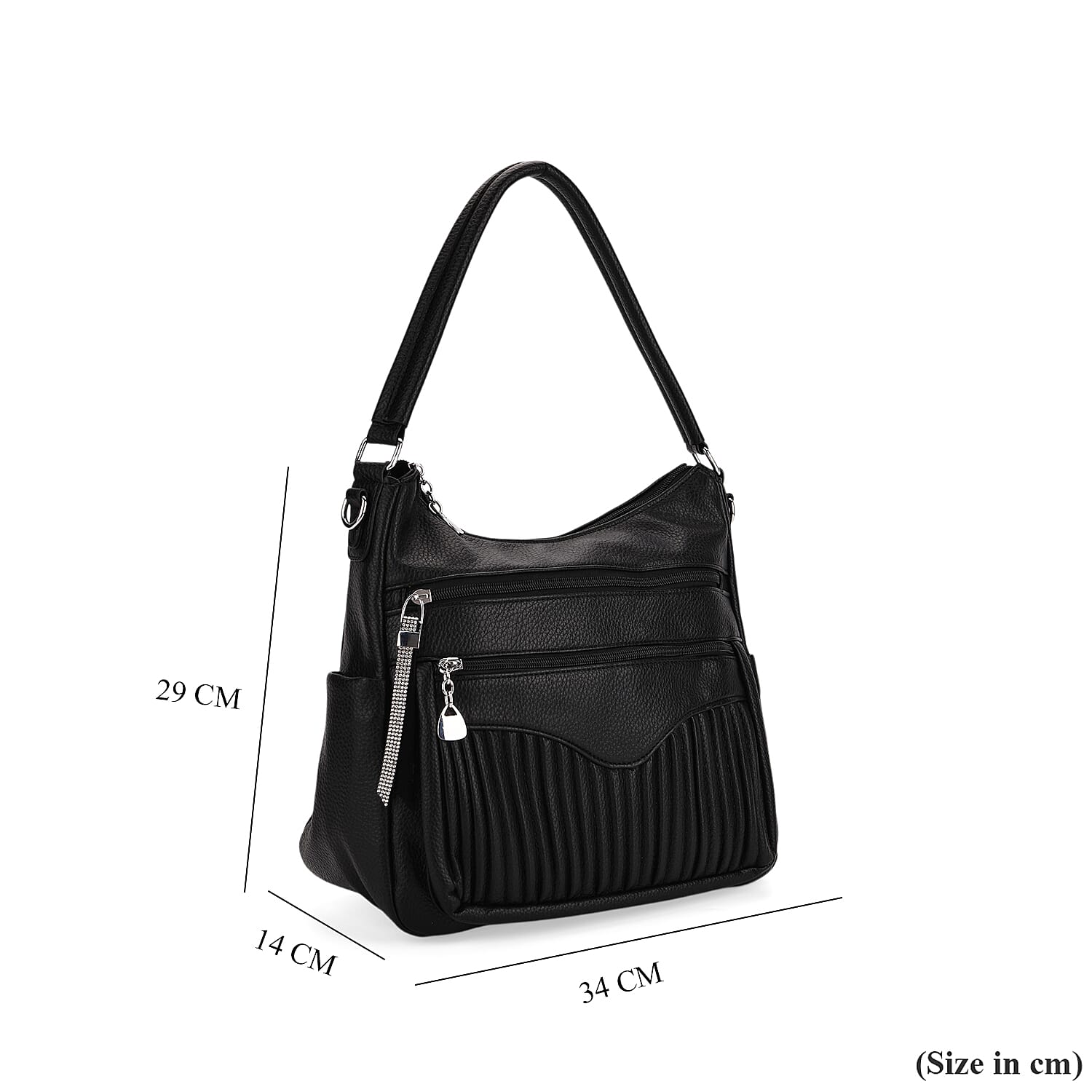 Pleated Structure Satchel Shoulder Bag with Top Handles - Black