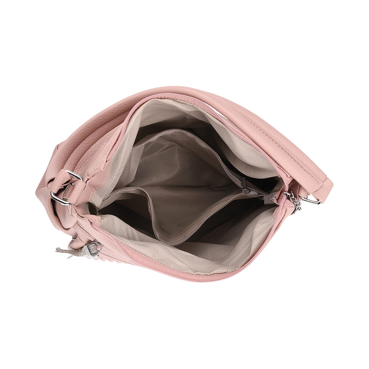 Pleated Structure Satchel Shoulder Bag with Top Handles - Dusty Pink