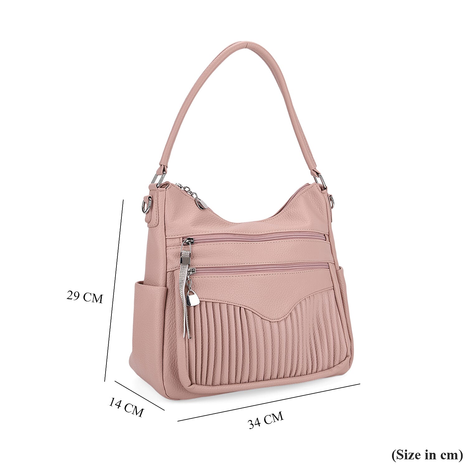 Pleated Structure Satchel Shoulder Bag with Top Handles - Dusty Pink