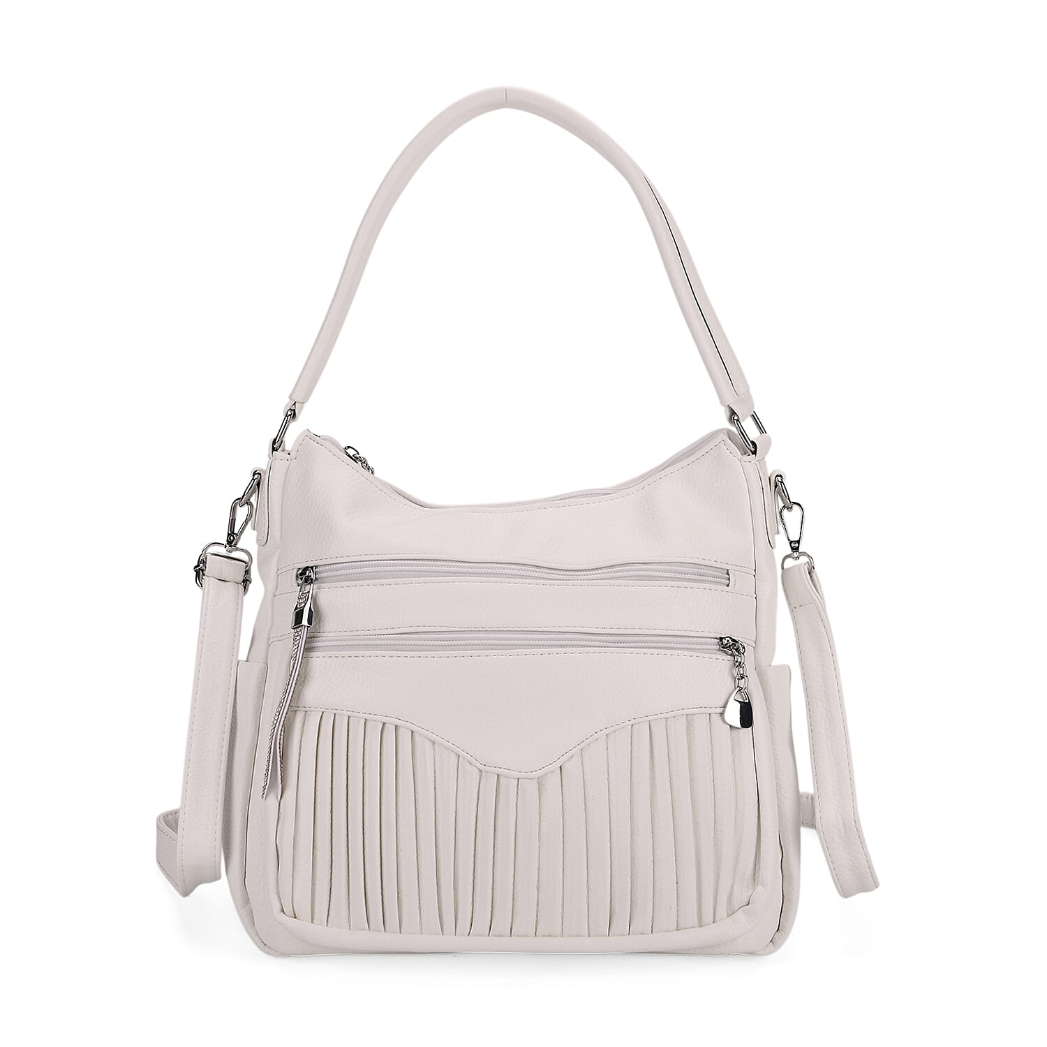 Pleated Structure Satchel Shoulder Bag with Top Handles - White