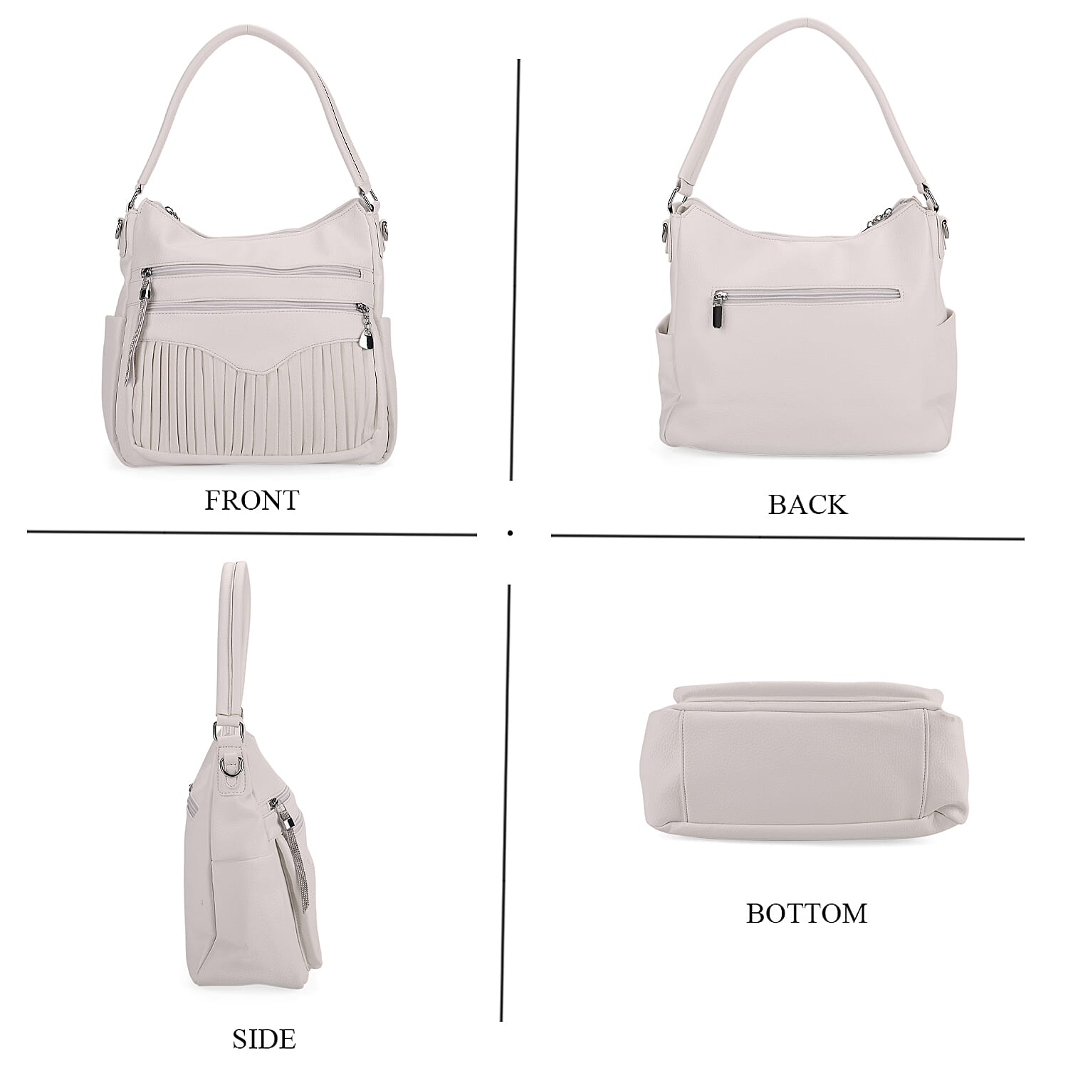 Pleated Structure Satchel Shoulder Bag with Top Handles - White