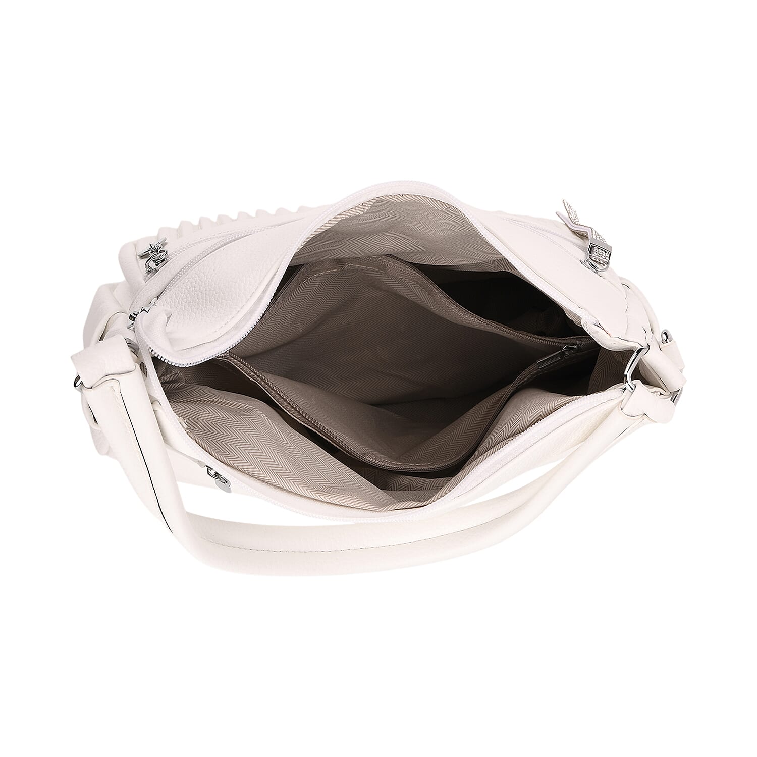 Pleated Structure Satchel Shoulder Bag with Top Handles - White