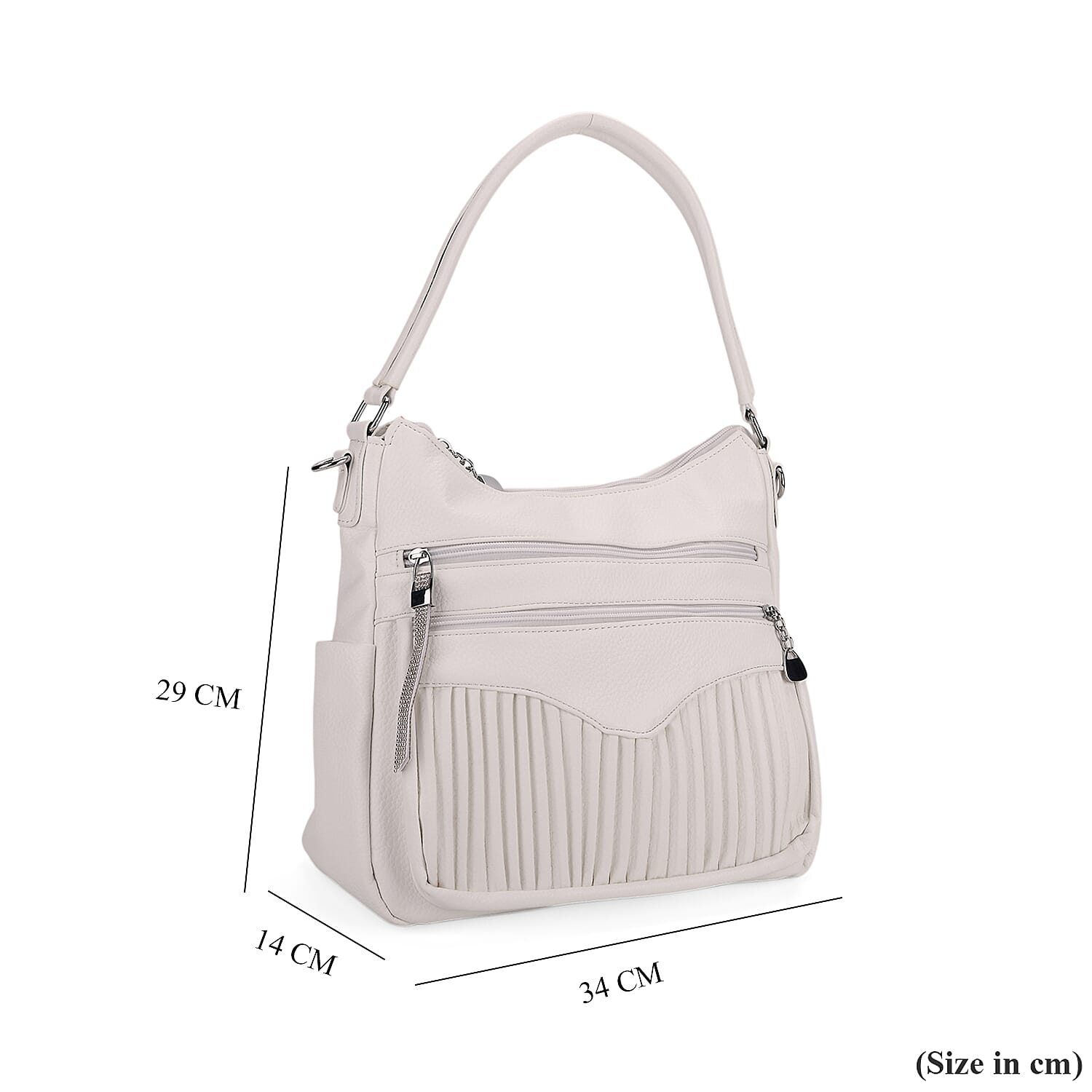 Pleated Structure Satchel Shoulder Bag with Top Handles - White