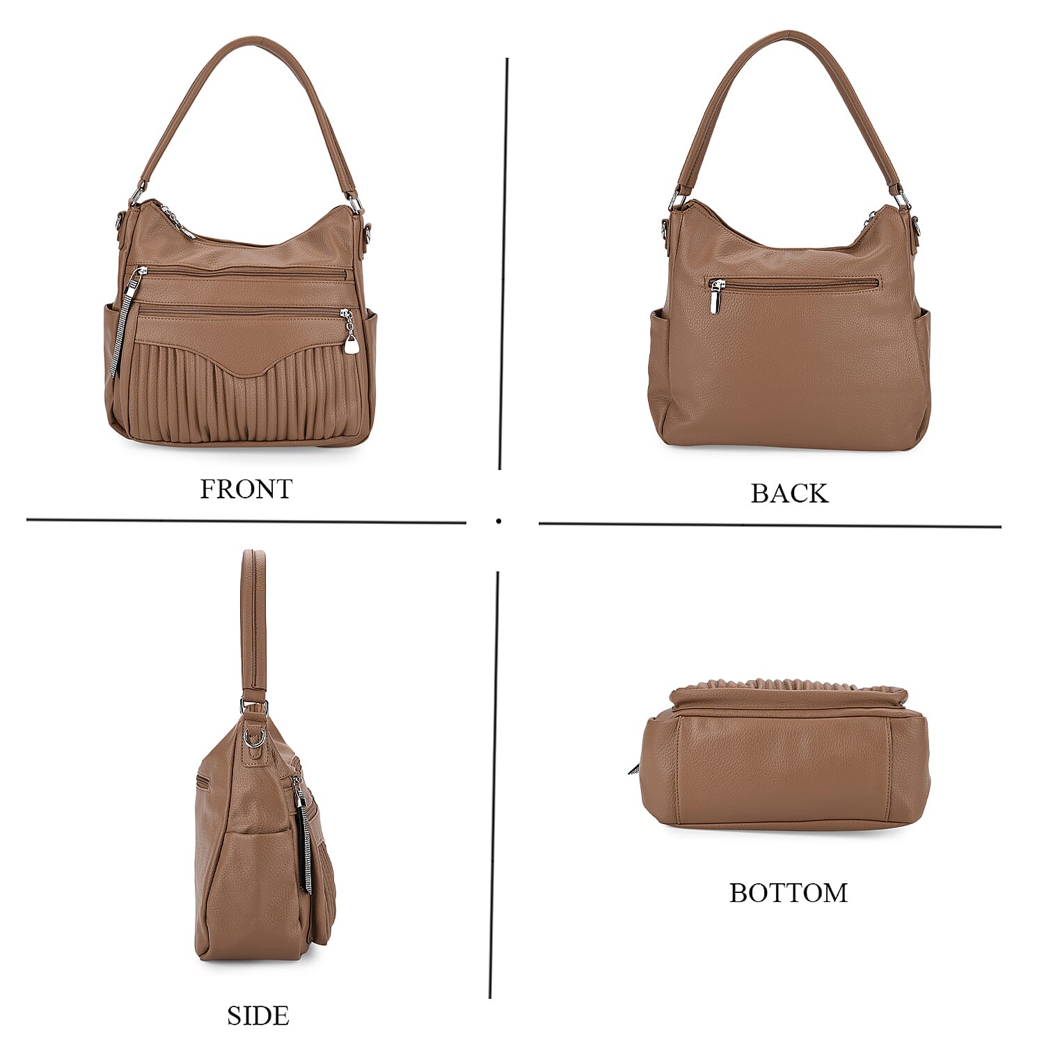 Pleated Structure Satchel Shoulder Bag with Top Handles - Brown