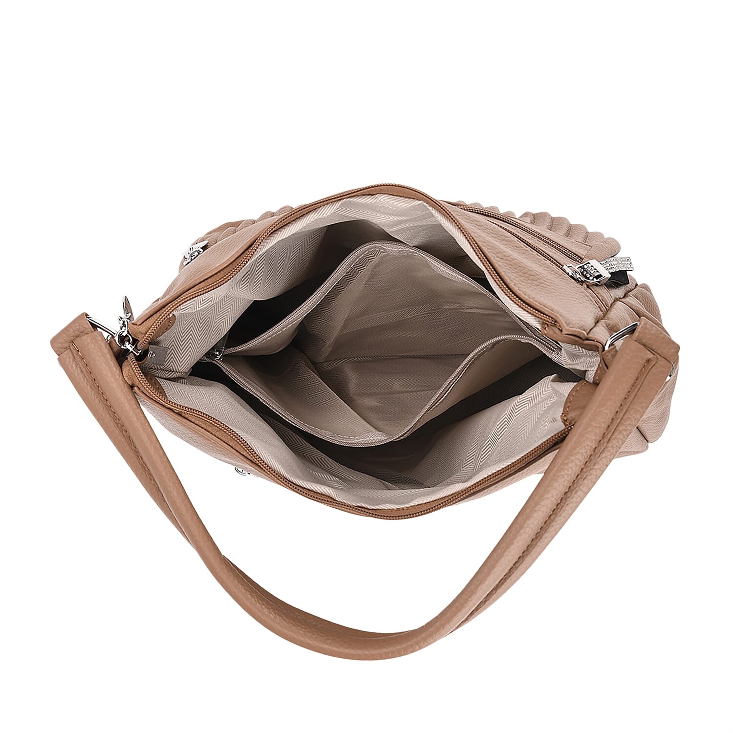 Pleated Structure Satchel Shoulder Bag with Top Handles - Brown