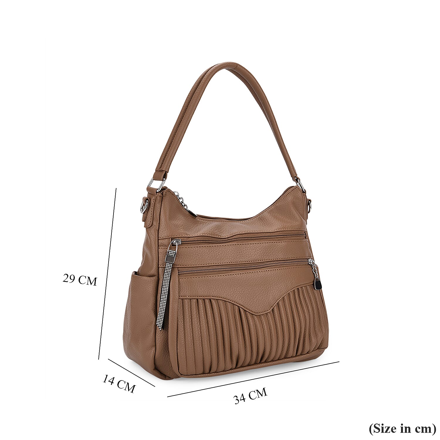 Pleated Structure Satchel Shoulder Bag with Top Handles - Brown