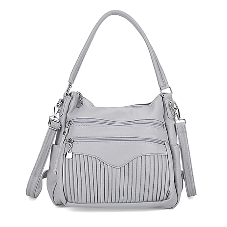 Pleated Structure Satchel Shoulder Bag with Top Handles - Baby Blue