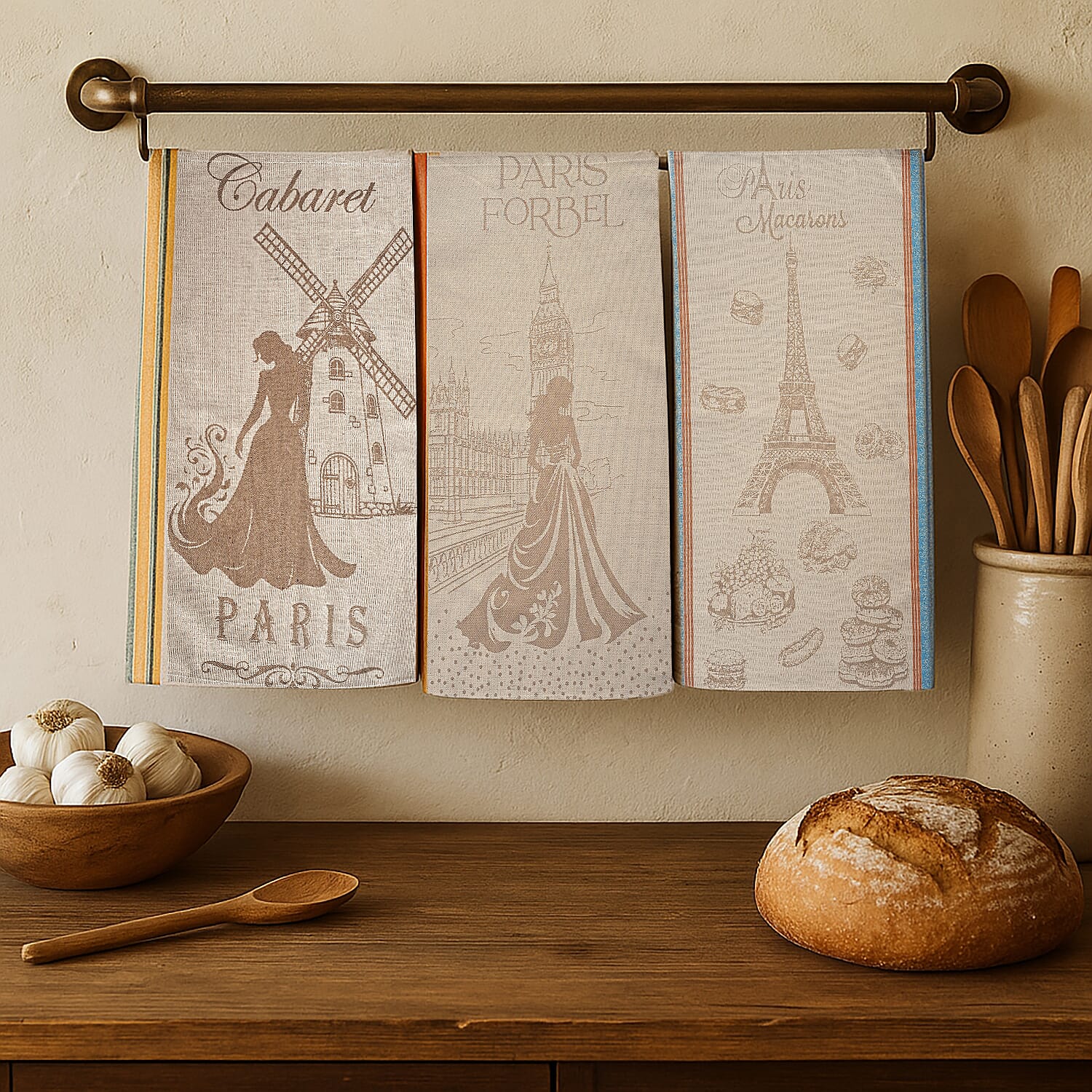 LIVMORE Set of 3 Jacquard Kitchen Towels (Size 70 x 50 cm)