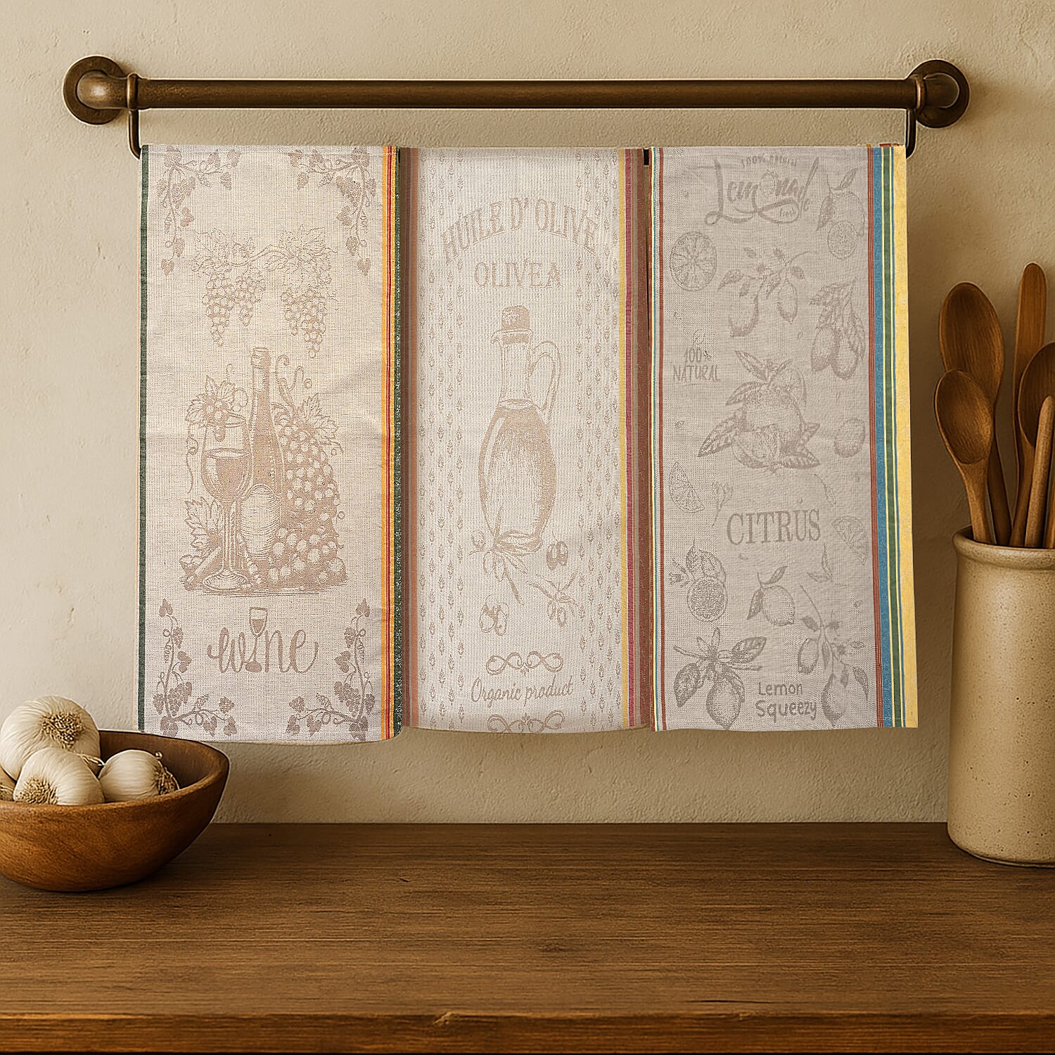 LIVMORE Set of 3 Jacquard Kitchen Towels (Size 70 x 50 cm) - Black