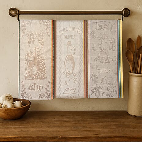 LIVMORE Set of 3 Jacquard Kitchen Towels (Size 70 x 50 cm) - Black