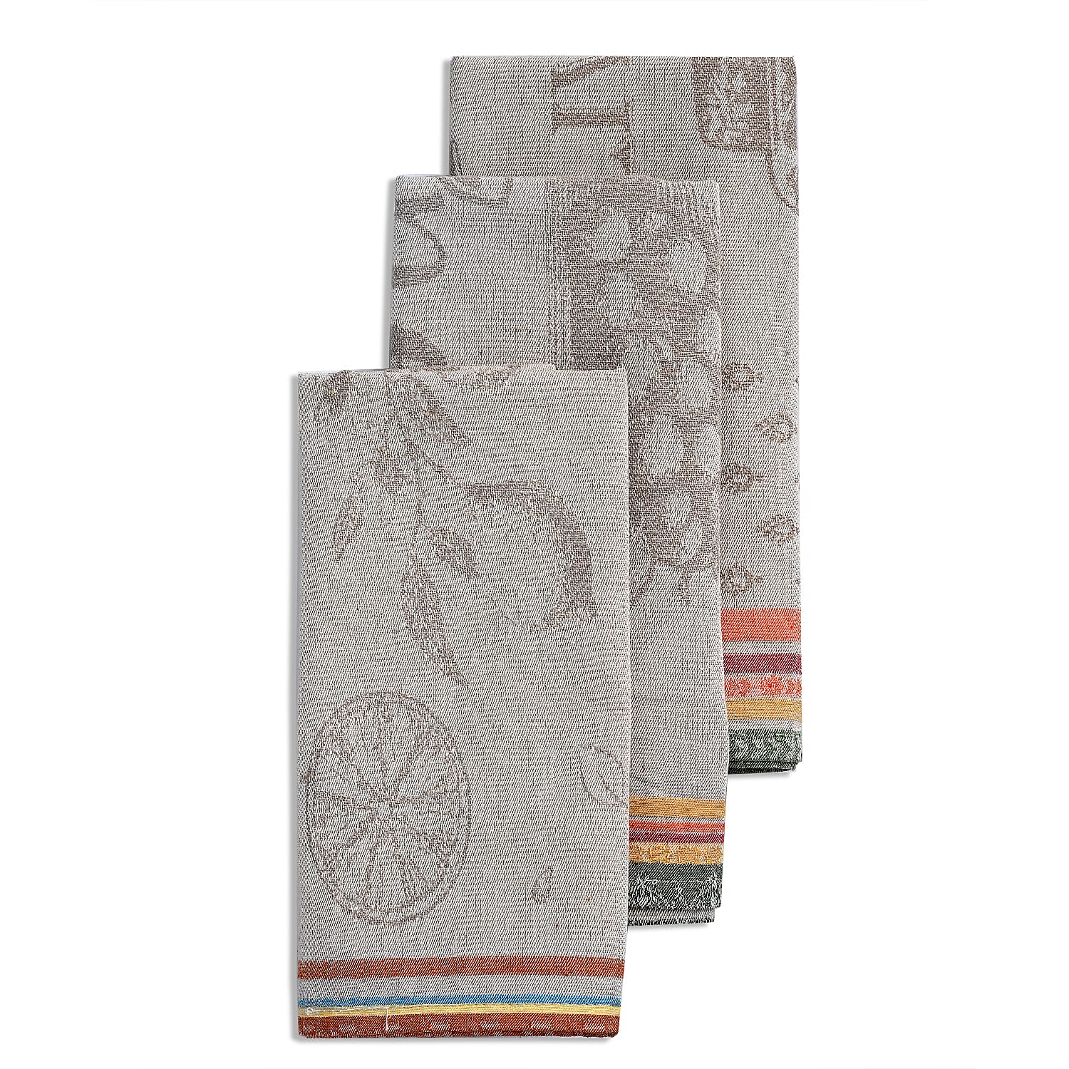 LIVMORE Set of 3 Jacquard Kitchen Towels (Size 70 x 50 cm) - Black