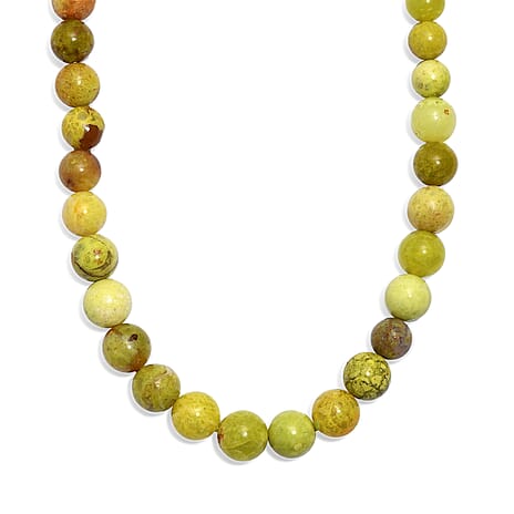 Andean Green Opal Necklace (Size - 18 - 2 Ext) with Lobster Clasp in Rhodium Overlay Sterling Silver 160.00 Ct.