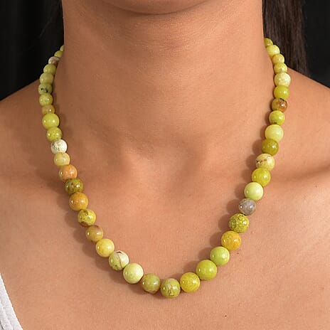 Andean Green Opal Necklace (Size - 18 - 2 Ext) with Lobster Clasp in Rhodium Overlay Sterling Silver 160.00 Ct.