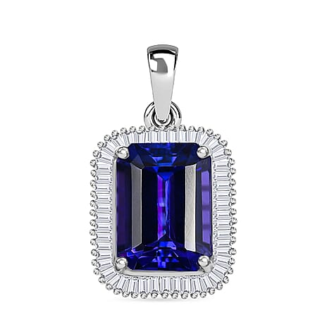 Rhapsody 950 Platinum AAAA Tanzanite White Diamond (VS-EF) GSI Certified Pendant 6.18 Ct, Platinum Wt. 3.50 Gms.