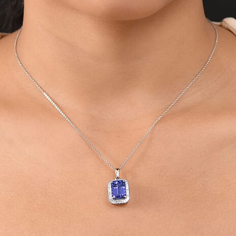 Rhapsody 950 Platinum AAAA Tanzanite White Diamond (VS-EF) GSI Certified Pendant 6.18 Ct, Platinum Wt. 3.50 Gms.