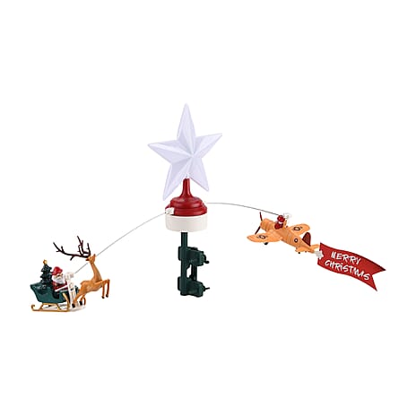 Rotating Santa Claus in Sleigh or Plane Figures Christmas Tree Topper with Musical LED Light-Up, Type-C Powered