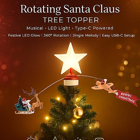 Rotating Santa Claus in Sleigh or Plane Figures Christmas Tree Topper with Musical LED Light-Up, Type-C Powered
