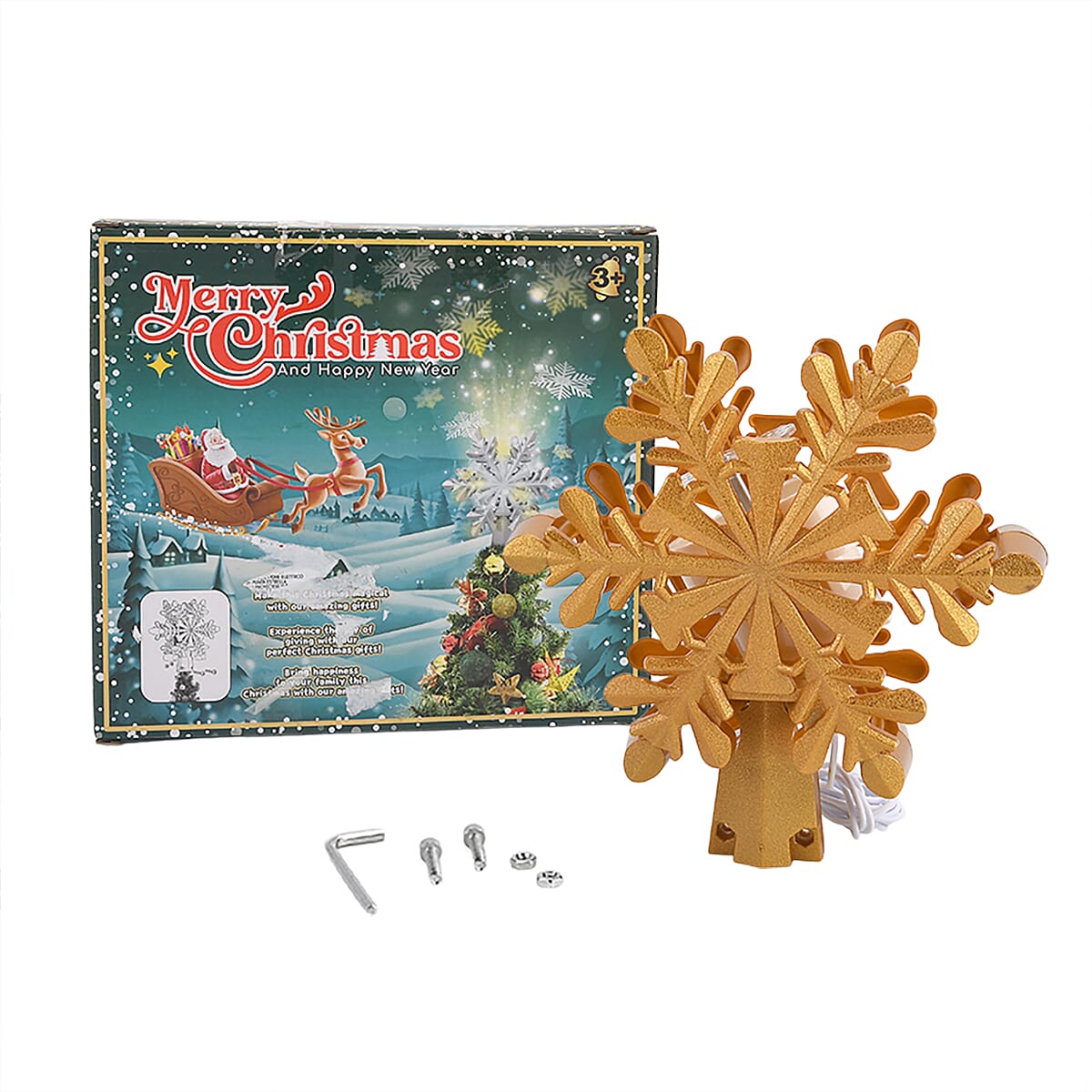 Rotating Snowflake Christmas Tree Topper with Lighting - USB Type-C Powered - Silver