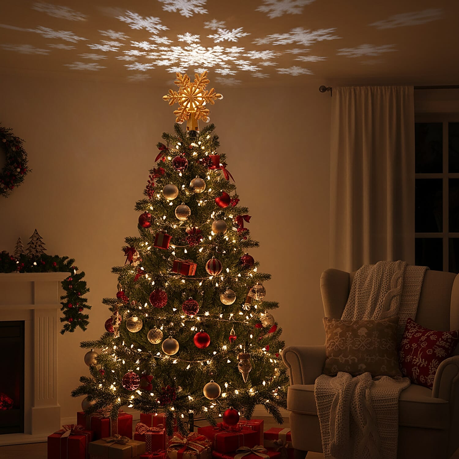 Rotating Snowflake Christmas Tree Topper with Lighting - USB Type-C Powered - Silver