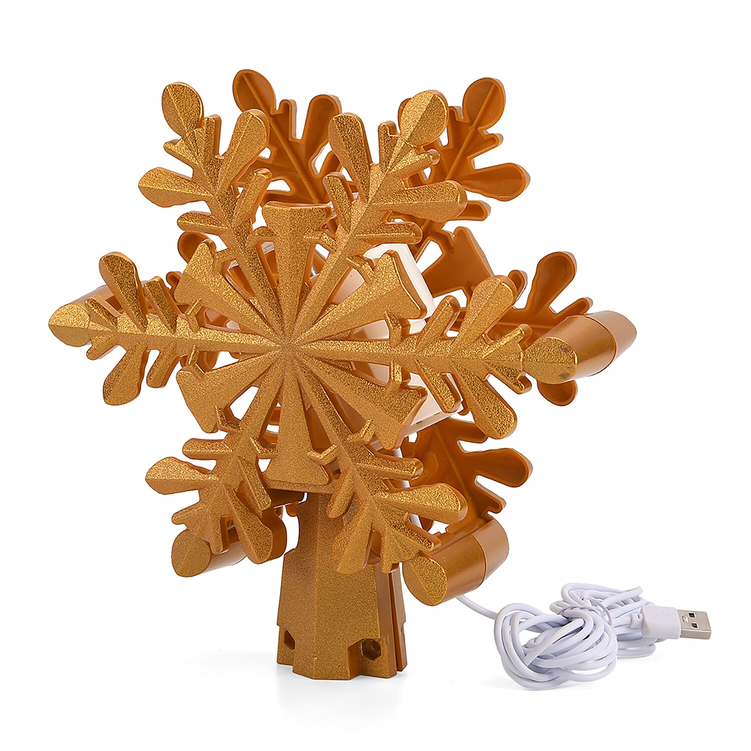 Rotating Snowflake Christmas Tree Topper with Lighting - USB Type-C Powered - Silver