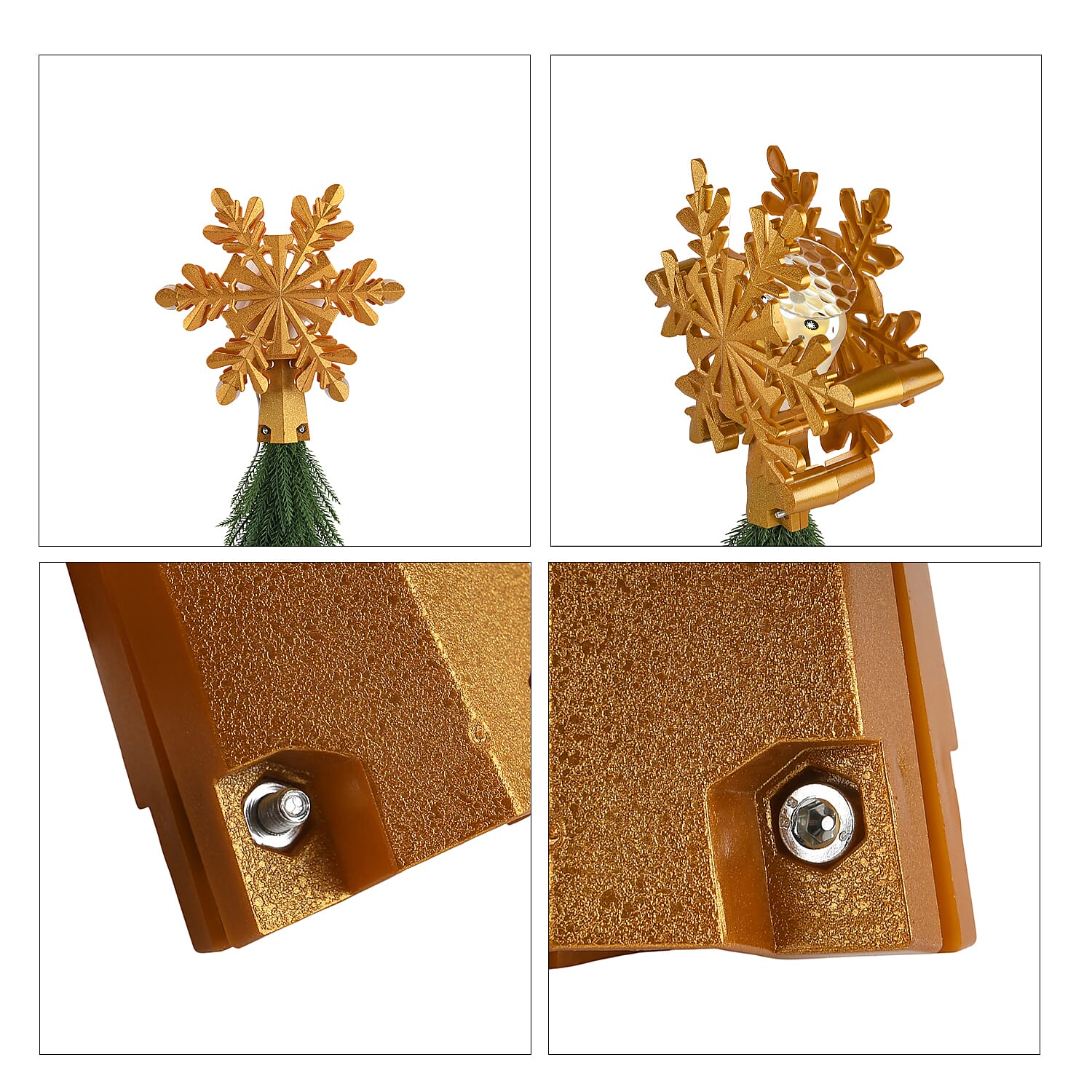 Rotating Snowflake Christmas Tree Topper with Lighting - USB Type-C Powered - Silver