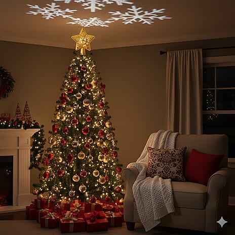 Rotating Star Christmas Tree Topper with Lighting - USB Type-C Powered - Golden