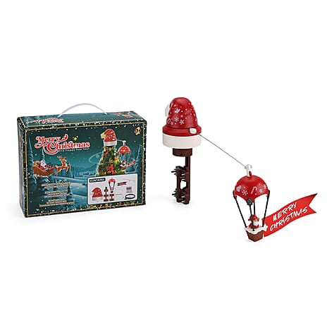 Rotating Christmas Tree Topper with Music & Lighting - Santa in a Hot Air Balloon, USB Type-C Powered