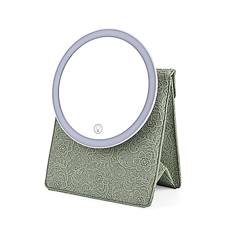 LIVMORE Portable LED Makeup Mirror with Storage - Green