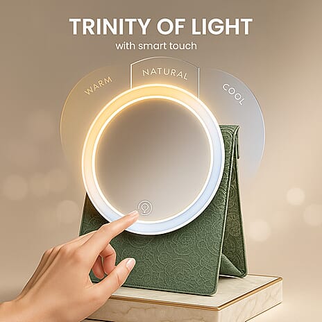 LIVMORE Portable LED Makeup Mirror with Storage - Green