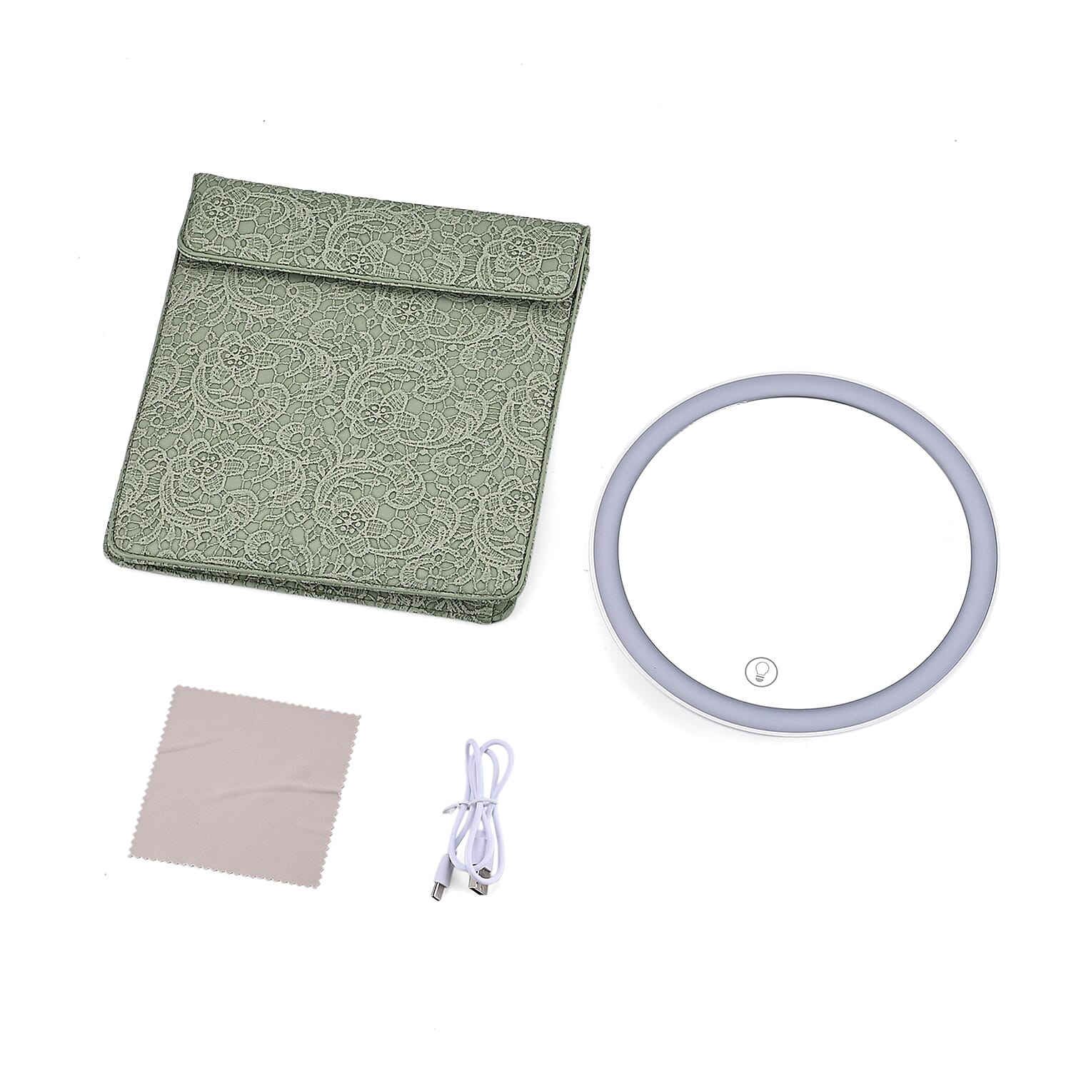 LIVMORE Portable LED Makeup Mirror with Storage - Green