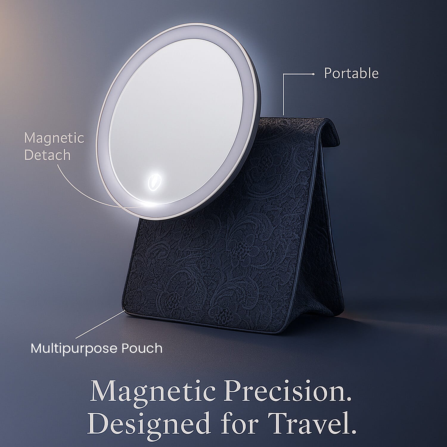 LIVMORE Portable LED Makeup Mirror with Storage - Blue