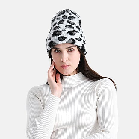 Leopard Pattern Beanie Hat (26 x 22 CM) - White