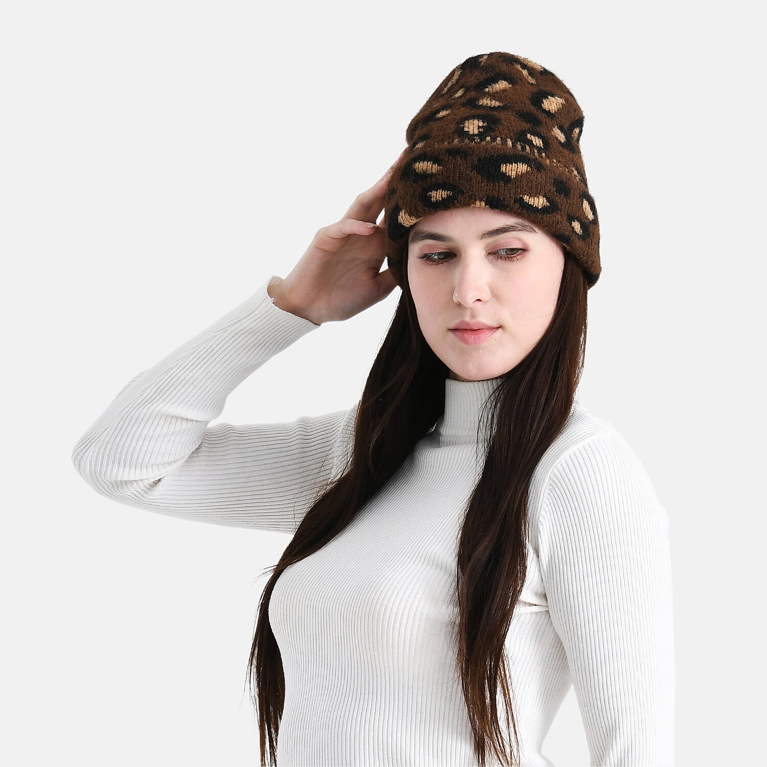 Leopard Pattern Beanie Hat (26 x 22 CM) - Coffee