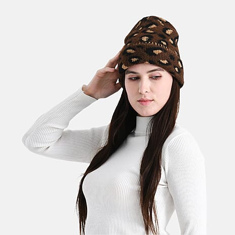 Leopard Pattern Beanie Hat (26 x 22 CM) - Coffee