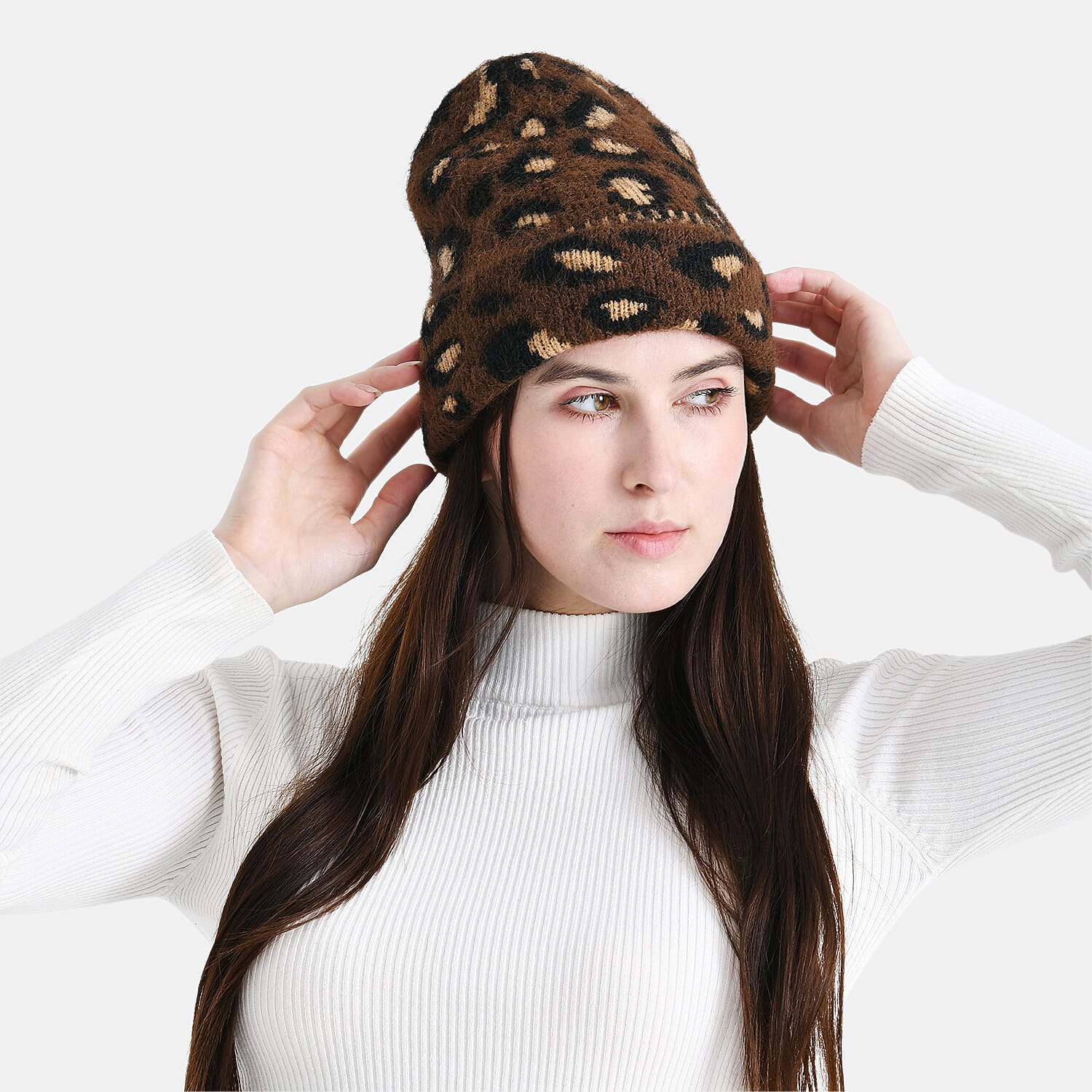 Leopard Pattern Beanie Hat (26 x 22 CM) - Coffee