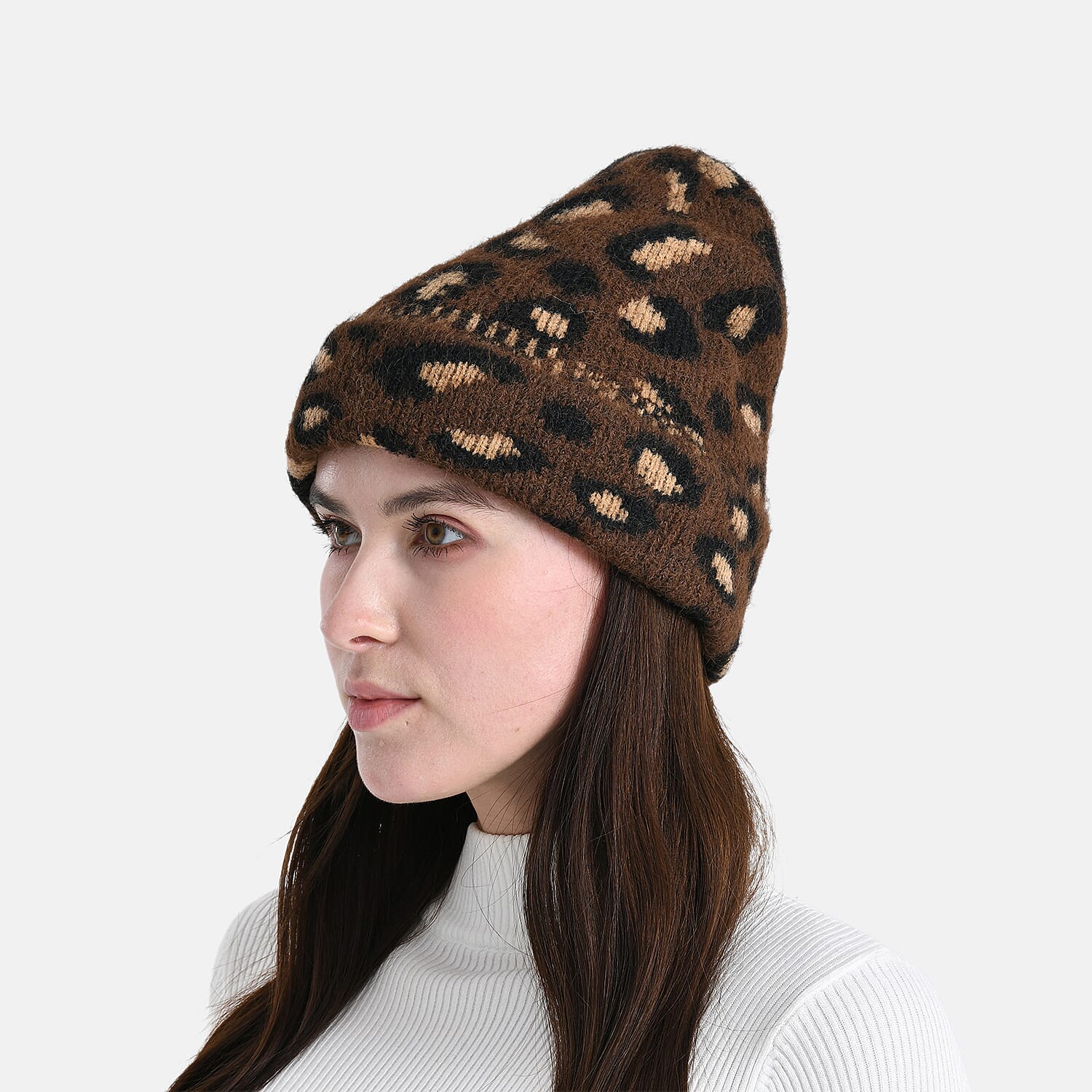 Leopard Pattern Beanie Hat (26 x 22 CM) - Coffee