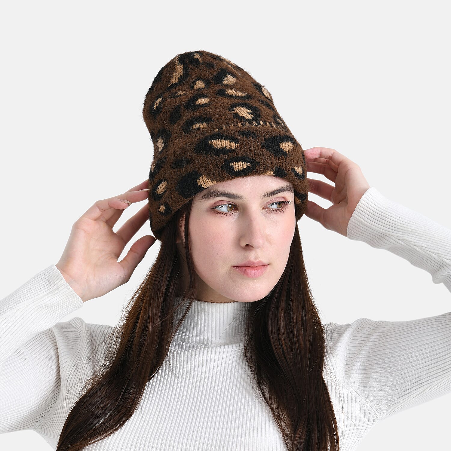 Leopard Pattern Beanie Hat (26 x 22 CM) - Coffee