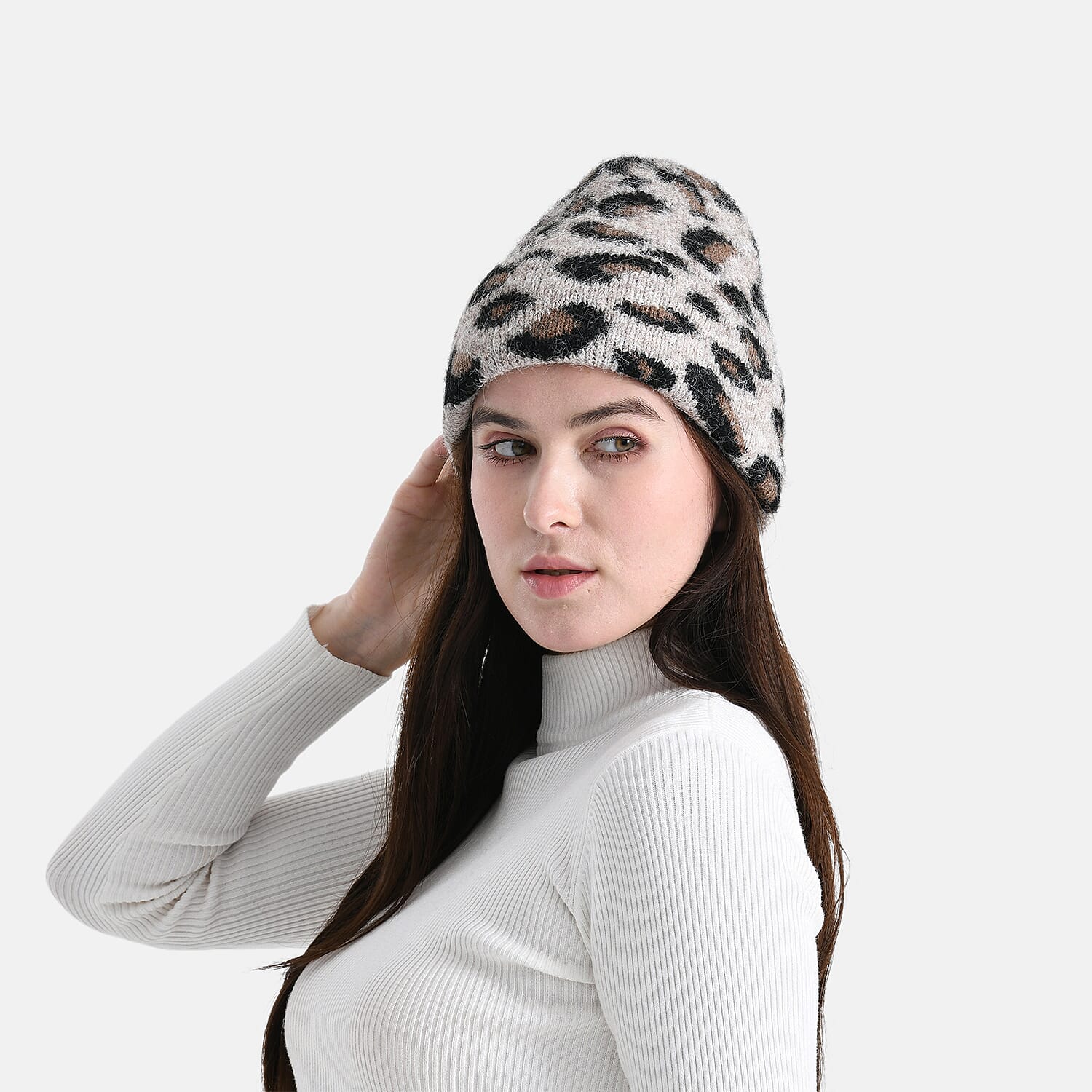 Leopard Pattern Beanie Hat (26 x 22 CM) - Light Brown