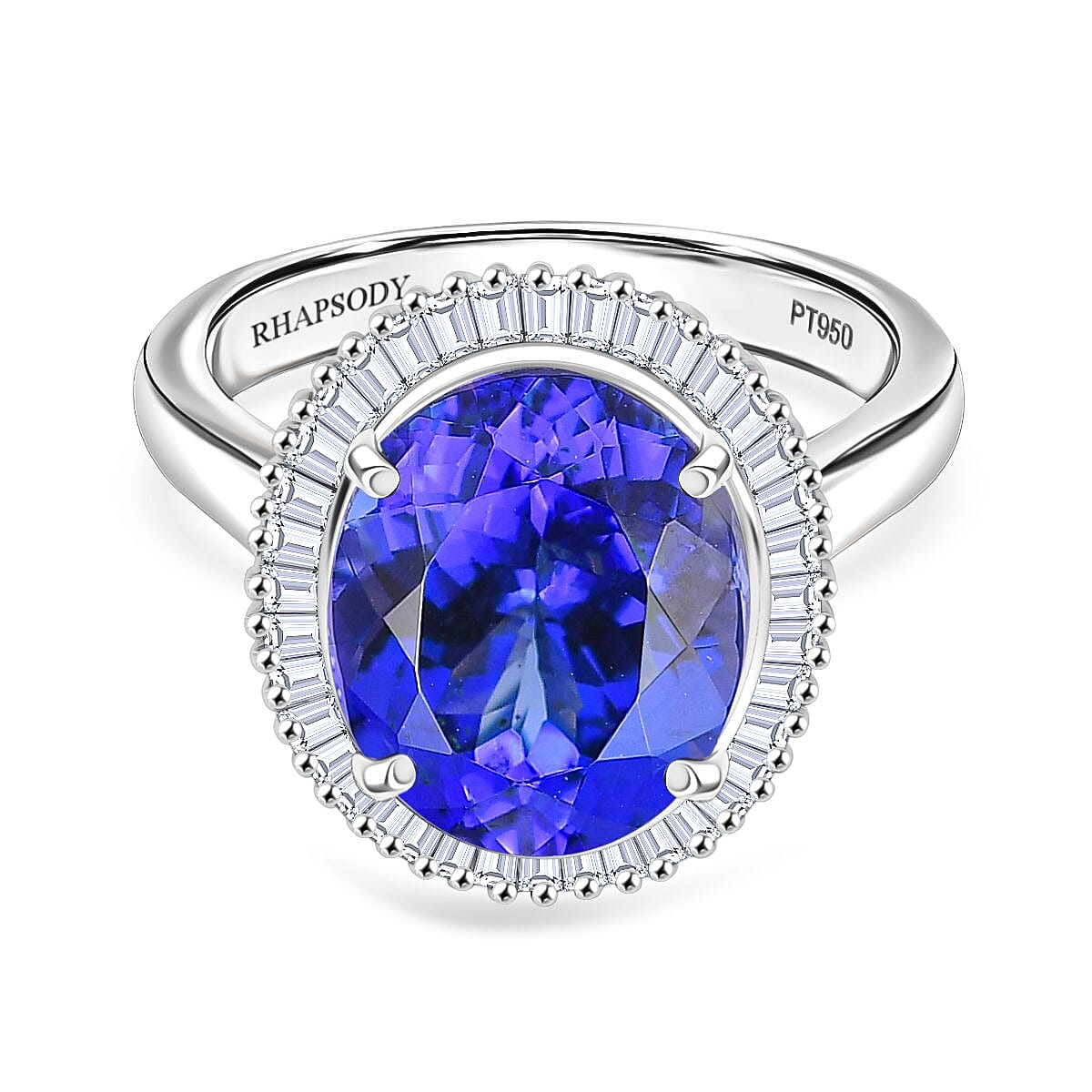 Rhapsody 950 Platinum AAAA Tanzanite White Diamond (VS-EF) GSI Certified Ring 6.39 Ct, Platinum Wt. 6.01 Gms.