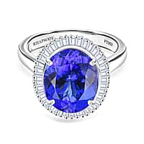 RHAPSODY 950 Platinum AAAA Tanzanite, White Diamond (VS-EF) GSI Certified Halo Ring 6.39 Ct.